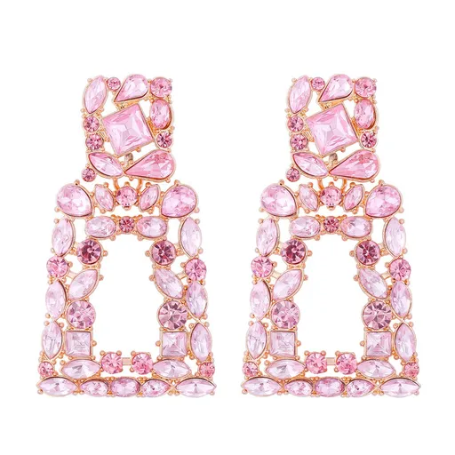 Sparkly Rhinestone Rectangle Dangle Earrings for Women Crystal Geometric Drop Trendy Statement Earrings