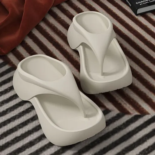 Women's Summer EVA Platform Flip Flops Outdoor Anti-Slip Beach Sandals Comfortable Thong Slippers Indoor Outdoor - White - Size 5.5