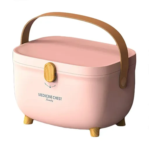 2 Layer Portable First Aid Kit Emergency Medicine Chest Organizer Storage Box - Pink