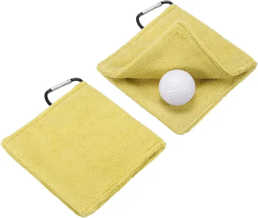 Small Microfiber Golf Towel with Clip (for Bag/Cart/Club – Cleaning Accessory – Men/Women) – 5.51 Inches (approx. 14 cm), 2-Pack,Yellow