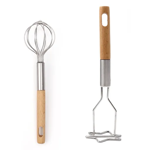 2-Piece Kitchen Tool Set: Mini Whisk + Star-Shaped Potato Masher – Compact for Egg Beating & Mashing