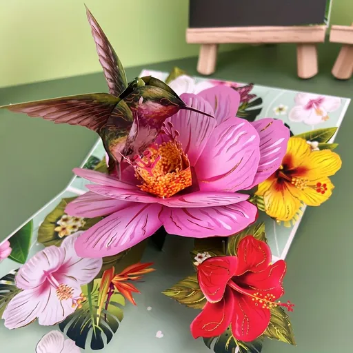 3D Pop-Up Greeting Card with Envelope - Floral Design for Teachers, Parents, Grandparents & Friends - Perfect for Birthdays, Mother's Day, Thanksgiving hummingbird flowers