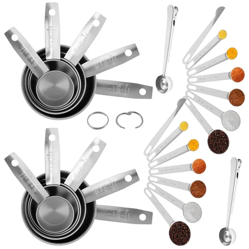 16Pc Magnetic Stainless Steel Measuring Cups & Spoons Set, 7 Heavy Duty Cups,8 Double Sided Spoons with Leveler Black 26PCS