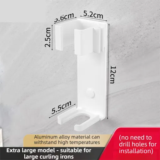 Large Aluminum Curling Iron Holder Heat-Resistant Wall-Mounted Tidy Cord Storage Rack for Diameter ≥ 36mm White