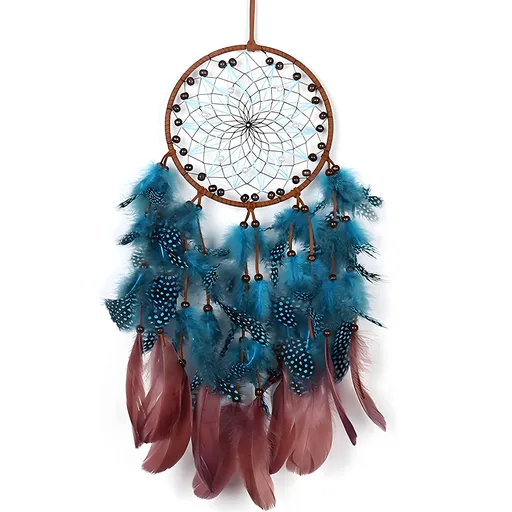 Peacock Green Feathers with Handmade Pearl and Wooden Beads,，Wall Hanging Decor for Bedroom Dorm Home Ornaments Craft Gift