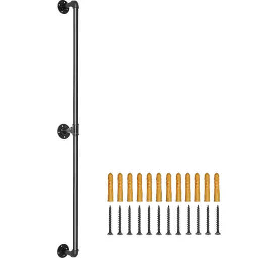 Pipe Stair Handrail, 1.8m Staircase Handrail, 200KG Load Capacity Carbon Steel Pipe Handrail, Industrial Pipe Handrail with Wall Mount Support, Round Corner Wall Handrailings for Indoor, Outdoor