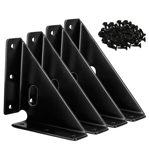 Heavy Duty Gusset Joints 4 Pcs, Bracket Corner Brace Bracket Fasteners, Furniture Shelf Support Joint Fasteners for Table, Cabinet Bed Stabilization (Black) 86mm x 86mm