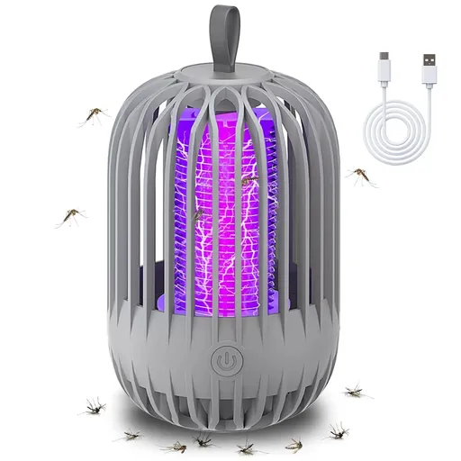 Indoor & Outdoor Rechargeable Fly Trap Mosquito Zapper with USB Power Supply, Powerful Electric Mosquito Trap Portable Dual-Function, Gray