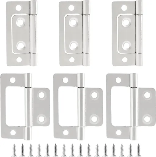 Biaungdo 6 Pcs Non-Mortise Door Hinges, 2 inch x 1 inch Bifold Butt Cabinet Hinges Vintage Furniture Hardware Antique Door Hinge with Screws for Door, Windows, Cabinet, Cupboard(White Nickel)