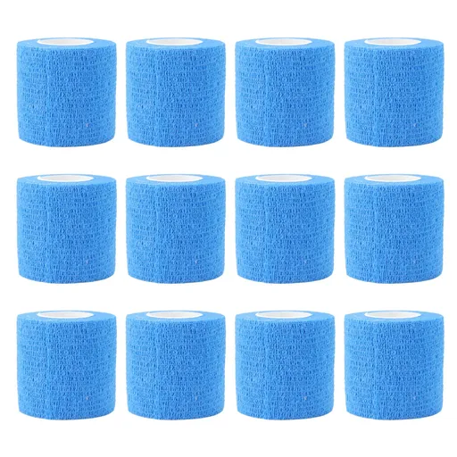 12 Pack 4.5M Animal Elastic Bandage Self Adhesive Cow Hoof Repairing Bandage Non Woven Polyester Waterproof for Livestock Blue