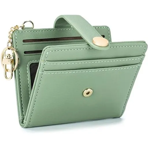 Slim Wallet for Women,Blocking Bifold Credit Card Holder with Zipper Coin Pocket,ID Window,Keychain（Green）