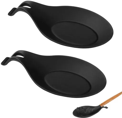 2 pieces - Spoon holder - Spoon rest - Spoon mat - Kitchen spoon holder - Kitchen utensil holder - Kitchen utensils - multifunctional spoon holder - for storing spatulas, ladles and cutlery - for kitchen, home, dining room - 20*10 cm - black