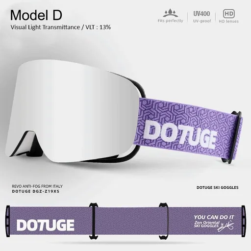 DOTUGE DGZ-Z19XS Series Ski Goggles with Magnetic Quick-Change Lens, Double-Layer Anti-Fog UV400 HD Coated Lenses, Compatible with Prescription Glasses, for Snow Sports, Climbing, and Mountain Adventures (D)