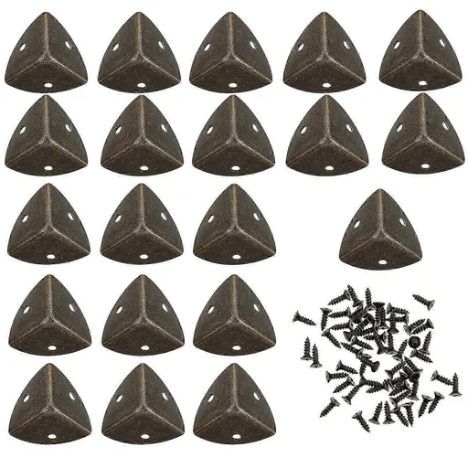 20pcs Antique Metal Furniture Corner Protectors - Triangle Alloy Desk & Box Corner Guards