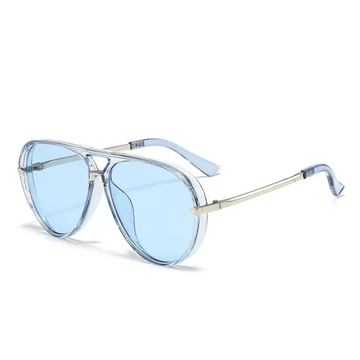 Blue Retro Aviator Sunglasses with UV Protection – Oversized PC + Metal Frame, Includes Black Case