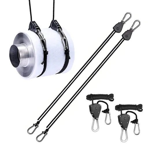 Heavy Duty Grow Light Hanger Rope Ratchet 2M Adjustable All Black Aluminum Pulley System