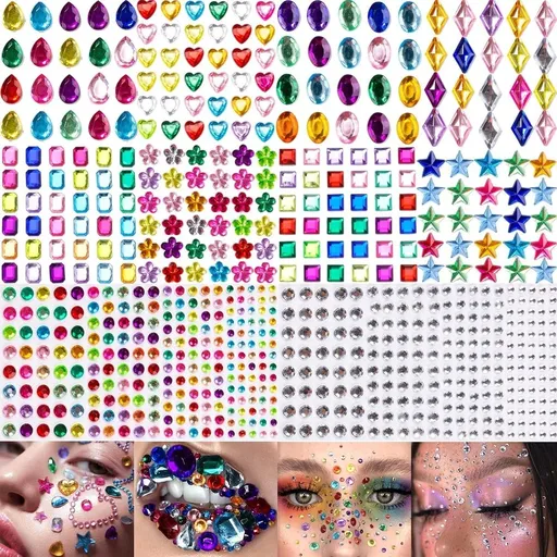 Face Gems Jewels for Makeup Self Adhesive Assorted Shapes Rhinestones for Christmas Crafts, Eye Body Gems Nail Art Festival Party Rave Accessories for Women