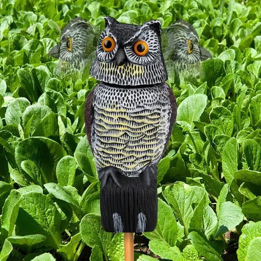 Owl Decoys to Scare Birds Squirrels Away,Owls to Frighten Birds 360 Degree Rotating Head,Plastic Owl Decoy to Scare Birds