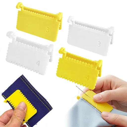 4Pcs Clip-On Sewing Edge Guide, Hand Edge Stitch Lock and Sewing Gauge for Even Stitches, Quilting Templates with 3mm, 4mm Spacing (Set)