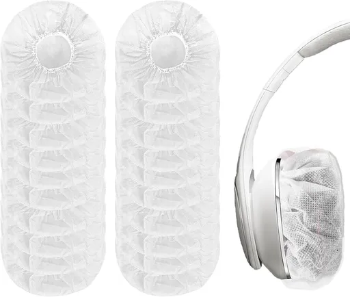 Elastic Headphone Hygiene Cases - 100 pieces - non-woven fabric headphone covers - replacement headphone hygiene cases - elastic stretch - universal - cover case 11cm - for home, sports and office - White