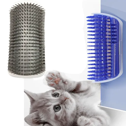 2 Pcs Cat Softer Self Groomer with Catnip Pouch, Wall Corner Scratcher Groomers Soft Grooming Massage Combs for Short Long