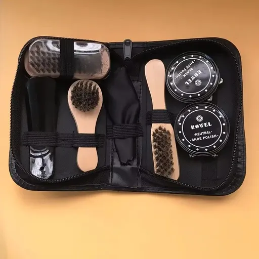 7-in-1 Travel Case Black and Neutral Shoe Brush Cleaning Kit