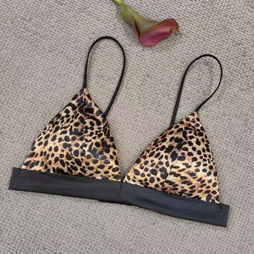 House Of Dasein Triangle Cup Bra Summer Thin Strap Satin Wire Free Bustier Large Chest Minimizer Sexy Lingerie - Leopard Print - Xl