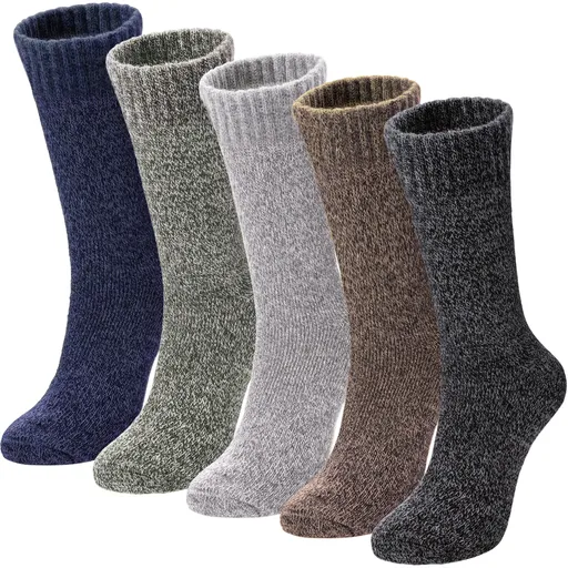 Men's Wool Socks 5 Pack Thermal Socks for Winter Soft Cozy Crew Socks for Hiking Cold Weather Thick Boot Socks