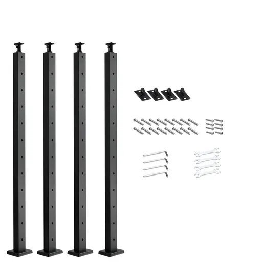 4-Pack Cable Railing Post, 1067x25x50 mm Horizontal-Hole Deck Railing Post with Pre-Drilled Holes, Stainless Steel Cable Rail Post with Horizontal and Curved Bracket, Black, 4JZLGZXHS106REP67001V0