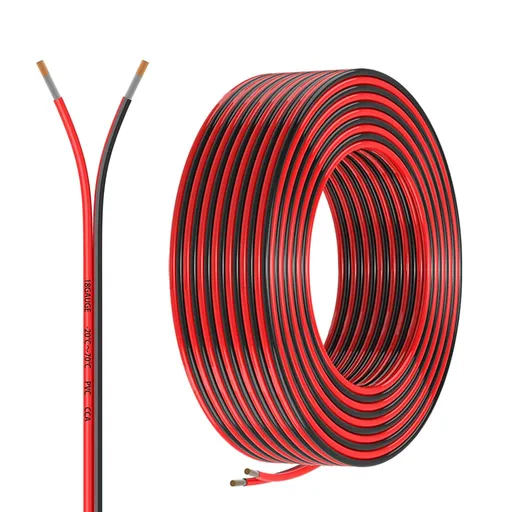 18 Gauge 2 Conductors 30FT Electrical Wire, Red Black Cable, Flexible Low Voltage PVC Copper Clad Aluminum Extension Cord for Car Speaker Wire, LED Wire,Lamps Lighting,Residential Wiring 12V/24V DC.