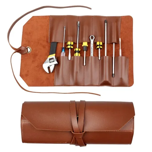 Vintage Leather Tool roll up Pouch, Portable Wrench roll for Barbers,Woodworker,Painter,Chisel Tool (Leather,only one toolkit available)