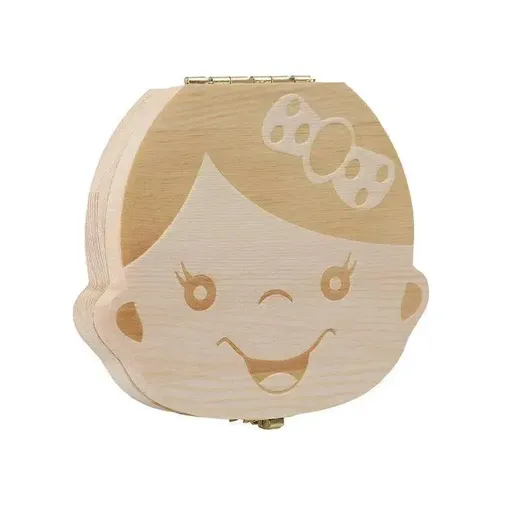 Baby Tooth Box Organizer Save Milk Teeth Wood Boy Girl Kids Storage Gift Case Au - Girl