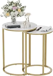 2Pcs Gold Marble Nesting Side End Tables Round Small Stacking Drink Coffee Table