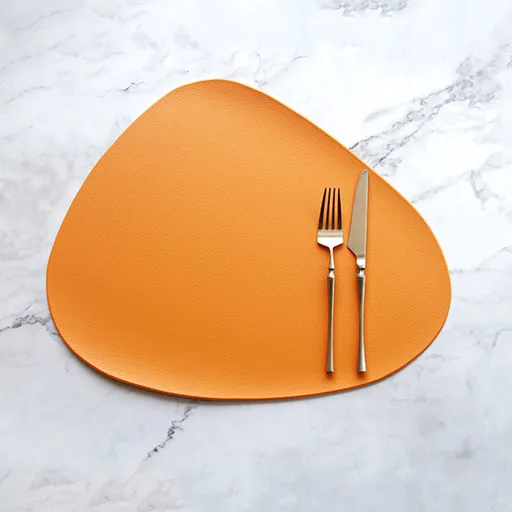4 Pcs Orange Nordic-Style PVC Leather Placemats Set of 4 - Waterproof, Heat-Resistant, and Oil-Proof Triangular Table Mats
