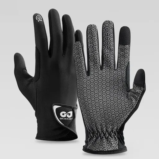 Equestrian Riding Gloves, Full-Palm Silicone Anti-Slip & Durable Touchscreen Model, Ice-Silk Cooling, Breathable, and UV-Protective, Suitable for Outdoor Sports, Driving, and Training—Black-M