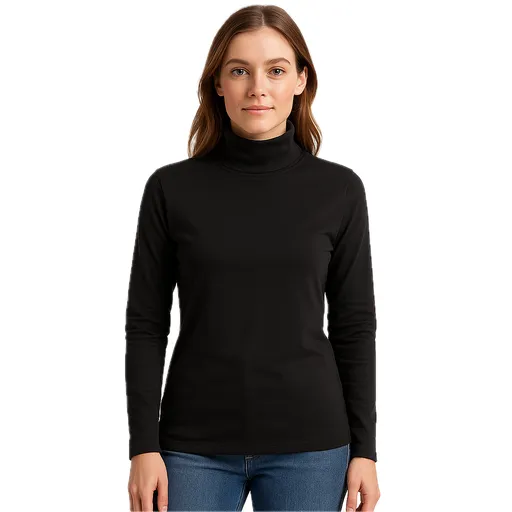 Ladies SKIVVY Womens Long Sleeve Plain Top Warm Turtleneck Cotton High Neck in Black