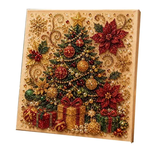 3D Textured Pearl Diamond Painting Art Kit with Frame, Christmas Beaded Art Craft for Adults, Elegant Gemstone Dots Set for Festive Interior Decoration (Christmas Tree)