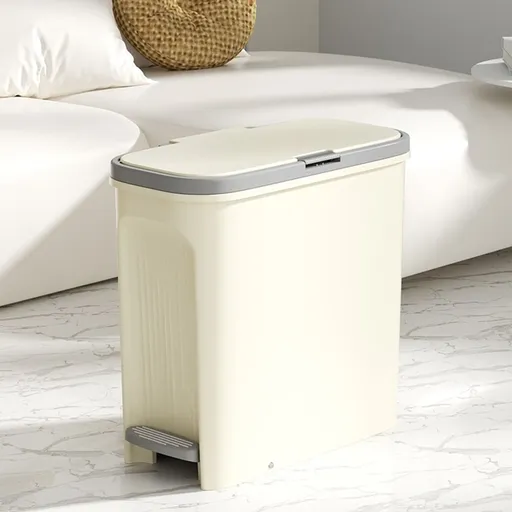 Slim Space-Saving Trash Can with Press Top Lid, 15L 4 Gallon Durable Plastic Garbage Bin for Kitchen, Bathroom, RV, Office, Small Container Wastebasket for Narrow Spaces Yellow