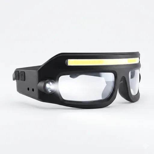 Smart Sensor Eyewear Light with COB Flood & Spot Beam, Rechargeable Headlamp Glasses for Night Running, Cycling, Hiking, and Low-Light Work – Gesture Control, Type-C Charging, Lightweight Hands-Free Illumination (Black)