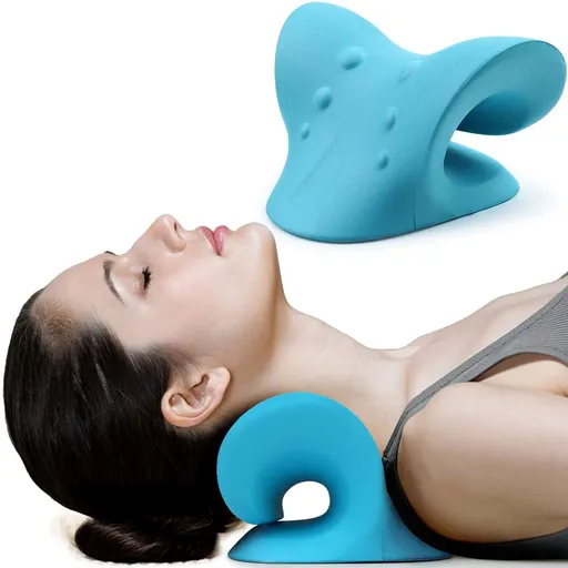 Neck and Shoulder Relaxer, Cervical Traction Device for Pain Relief and Cervical Spine Alignment, Chiropractic Pillow Neck(Blue)