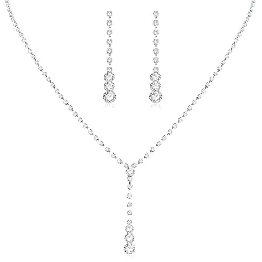 Bridal Wedding Jewelry Set Rhinestone Wedding Jewelry Set Silver Bridal Necklace Earrings Set Brides Bridesmaid Prom Costume