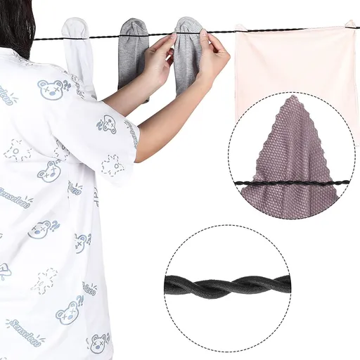 2 Pieces Travel Clothesline Portable Retractable Clothesline with Hooks and Suction Cups Camping Accessories