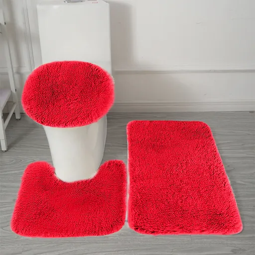 Bathroom Rugs Solid Color Bath Mats 3 Set Bath Mats for bathroom Toilet Mats Universal Soft Comfortable Water Absorption Non-Slip Thick Machine Washable Easier to Dry Red 1