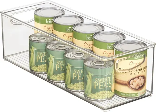 Plastic Stackable Kitchen Organizer - Storage Bin with Handles for Refrigerator, Freezer, Cabinet, and Pantry Shelves Organization - Food Container - Clear
