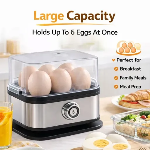 ✨ Stainless Steel Electric Egg Cooker | Clear Lid + 6-Egg Capacity | Timer Control for Soft/Medium/Hard Boiled, Steams Veggies & Dumplings, Perfect Breakfast Maker!