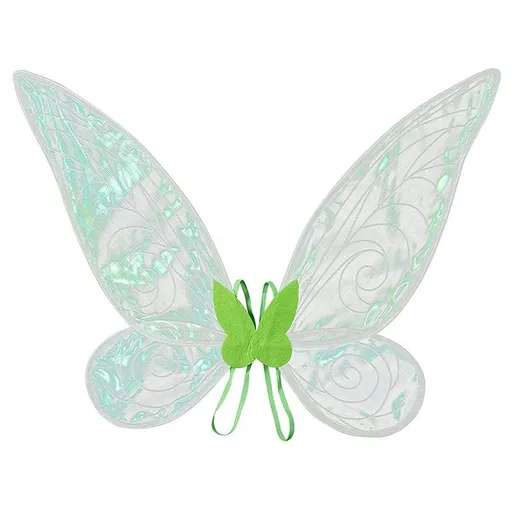 Green Fairy Shimmering Butterfly Wings Costume with Elastic Shoulder Strap – Iridescent Translucent Angel Dress-Up Wings, Lightweight and Foldable for Girls, Princess Party, Halloween & Cosplay Accessory
