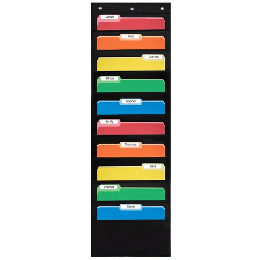 File Pocket Chart, Black, Versatile Wall Hanging File Folder Organizer for Classroom, Office, Home, and More