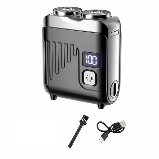 Electric Shaver Portable Men's Titanium Alloy Floating Heads Compact Travel Grooming Kit Black