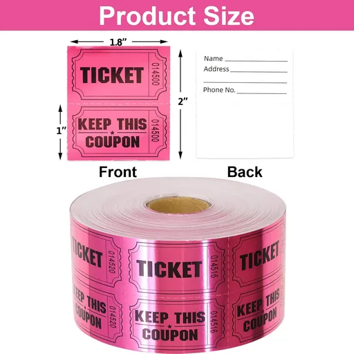 ceiba tree 1000 Raffle Tickets Double Roll Metallic Pink Foil Ticket for Events Carnivals Entry Class Reward Prizes Pink Party Supplies