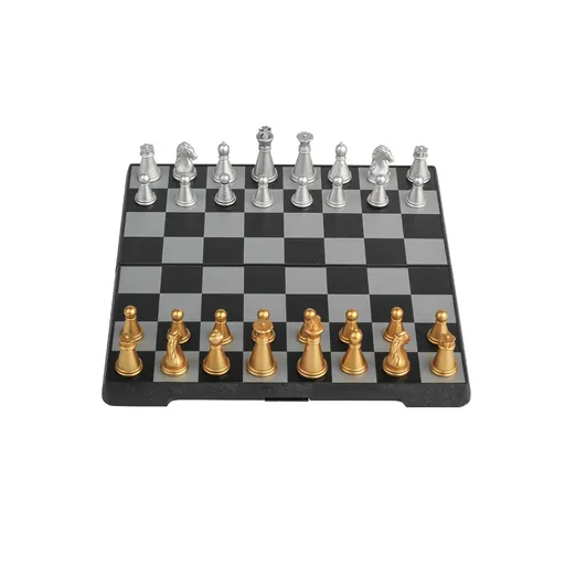 Magnetic Chess Set Game with Gold and Silver Color Pieces, Foldable Durable, Easy to Carry Portable Small Chess Board Folding